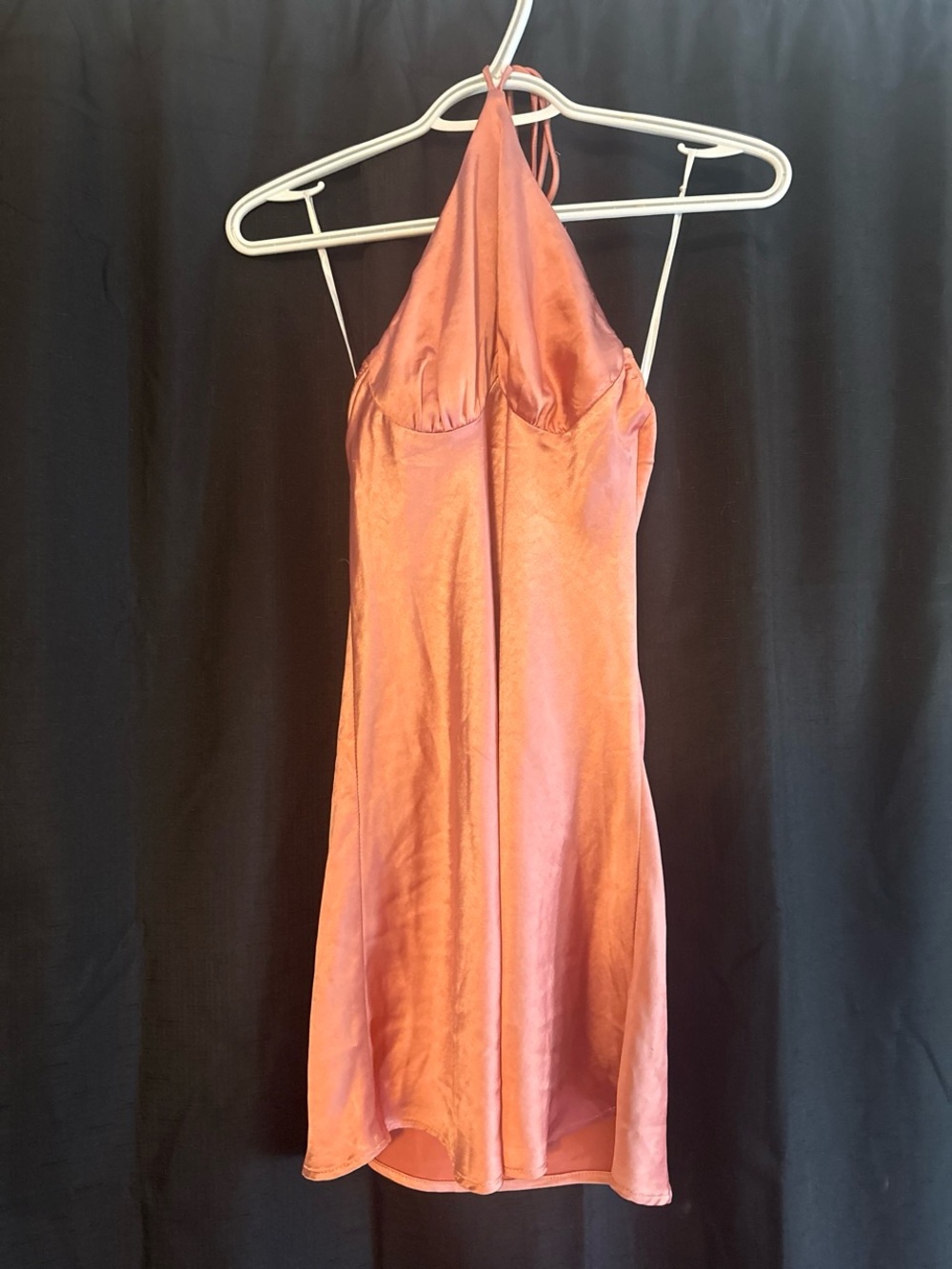 White Fox Boutique Satin Halter Dress in Coral